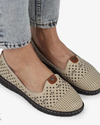 BALERINI dama din Piele naturala PERFORATA SLIP-ON CRL1359 BEJ