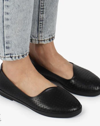 BALERINI dama din Piele naturala PERFORATA SLIP-ON CRL1358 NEGRU