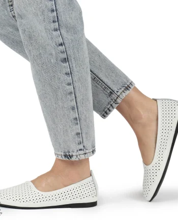 BALERINI dama din Piele naturala PERFORATA SLIP-ON CRL1358 ALB