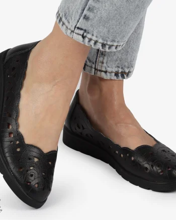 BALERINI dama din Piele naturala PERFORATA SLIP-ON CRL1357 NEGRU