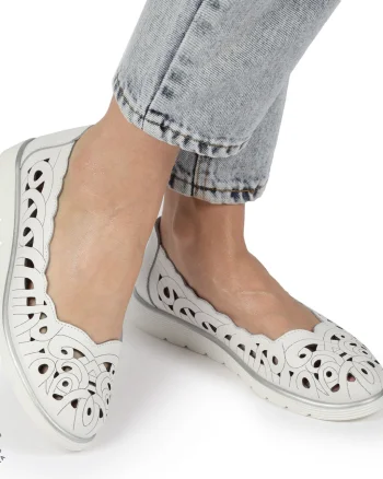 BALERINI dama din Piele naturala PERFORATA SLIP-ON CRL1357ALB