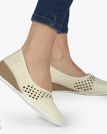 Pantofi Perforati Dama Piele Naturala Slip-on CRL0077 BEIGE