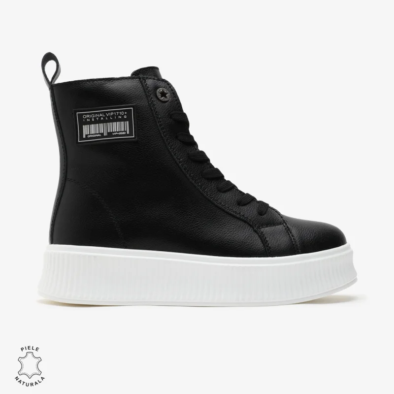 Ghete dama din Piele Naturala CRL0649 NEGRU CU ALB