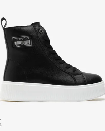 Ghete dama din Piele Naturala CRL0649 NEGRU CU ALB