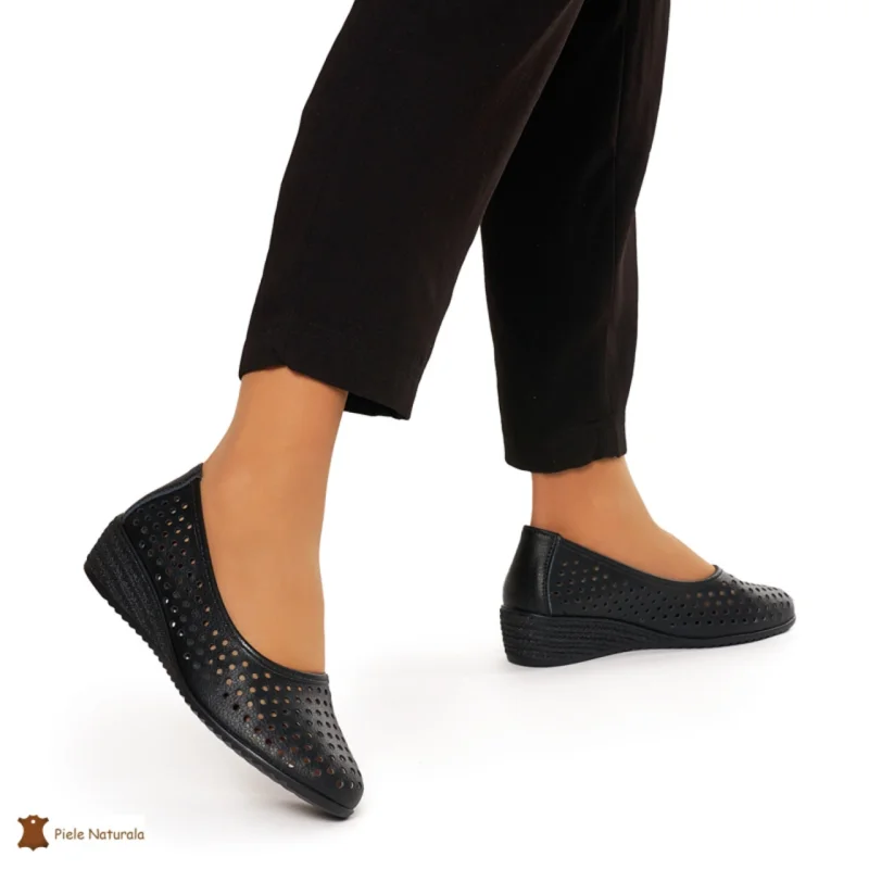 Balerini Dama Piele Naturala Slip-on CRL0075 NEGRU
