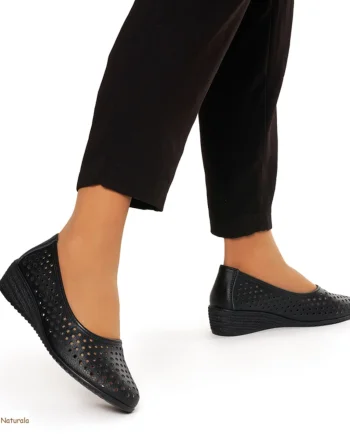 Balerini Dama Piele Naturala Slip-on CRL0075 NEGRU