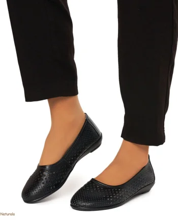 Balerini Dama Piele Naturala Slip-on CRL0078 NEGRU