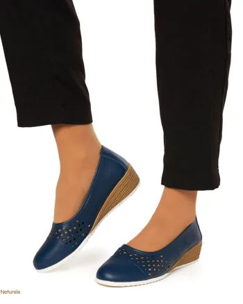 Pantofi Perforati Dama Piele Naturala Slip-on CRL0077 BLEUMARIN