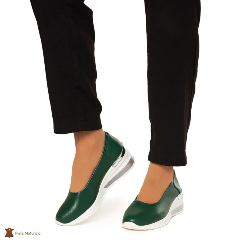 Balerini Dama Piele Naturala slip-on CRL0082 VERDE INCHIS