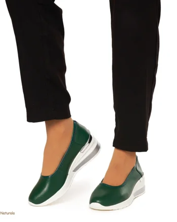 Balerini Dama Piele Naturala slip-on CRL0082 VERDE INCHIS