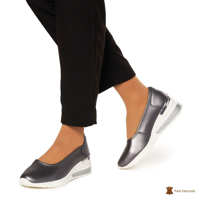 Balerini Dama Piele Naturala slip-on CRL0082 PEWTER