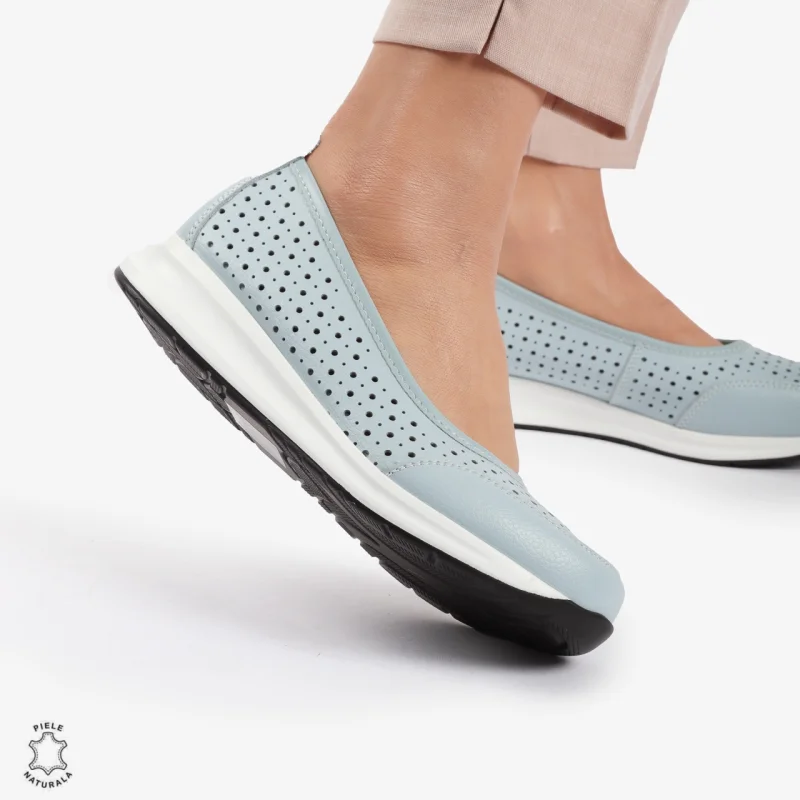 Balerini dama din Piele Naturala Slip-On CRL0721 ALBASTRU