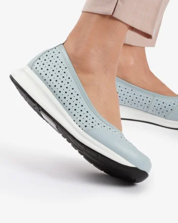 Balerini dama din Piele Naturala Slip-On CRL0721 ALBASTRU