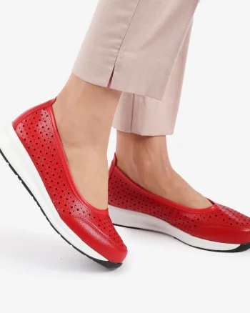 Balerini dama din Piele Naturala Slip-On CRL0721 ROSU