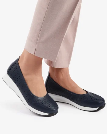 Balerini dama din Piele Naturala Slip-On CRL0721 BLEUMARIN