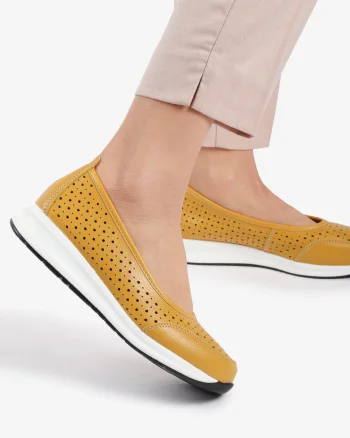 Balerini dama din Piele Naturala Slip-On CRL0721 GALBEN