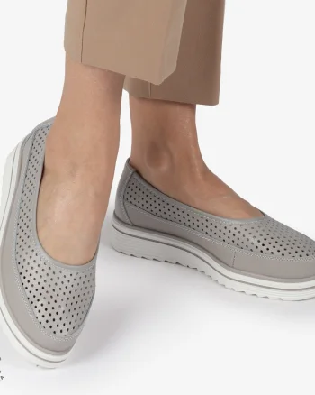 Balerini dama din Piele Naturala cu talpa groasa CRL0172 GRI