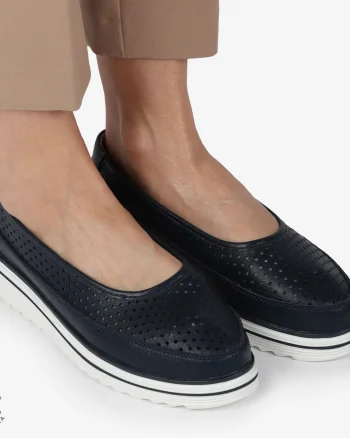 Balerini dama din Piele Naturala cu talpa groasa CRL0172 BLEUMARIN