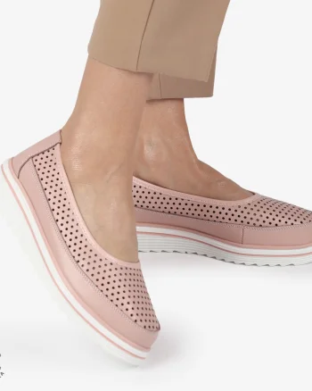 Balerini dama din Piele Naturala cu talpa groasa CRL0172 ROZ