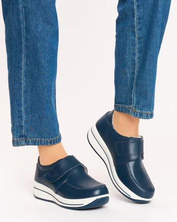 Mocasini dama din piele naturala cu talpa groasa CRL0004 NAVY