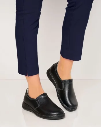 Mocasini dama din piele naturala cu talpa plata CRL0014 NEGRU