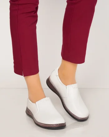 Mocasini dama din piele naturala cu talpa plata CRL0014 ALB