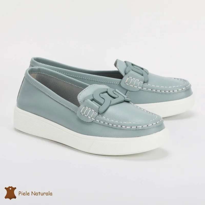 Mocasini Dama Piele Naturala cu talpa plata CRL0206 ALBASTRU