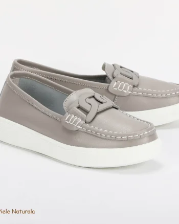 Mocasini Dama Piele Naturala cu talpa plata CRL0206 GREY