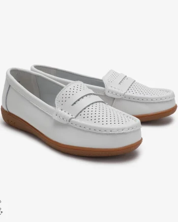 Mocasini dama din Piele Naturala CRL0712 ALB