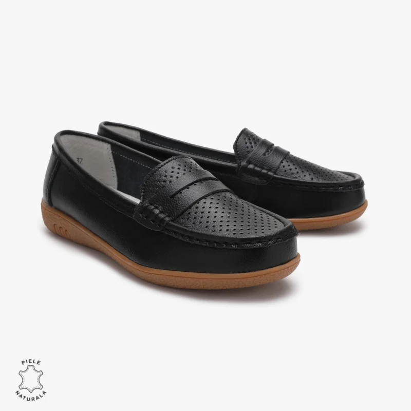 Mocasini dama din Piele Naturala CRL0712 NEGRU