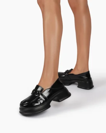 Mocasini dama din Piele Naturala lucioasa CRL0843 NEGRU