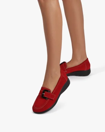 Mocasini dama din Piele Naturala CRL0844 ROSU