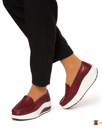 Mocasini Dama Piele Naturala perforati cu talpa groasa CRL0079 BORDO