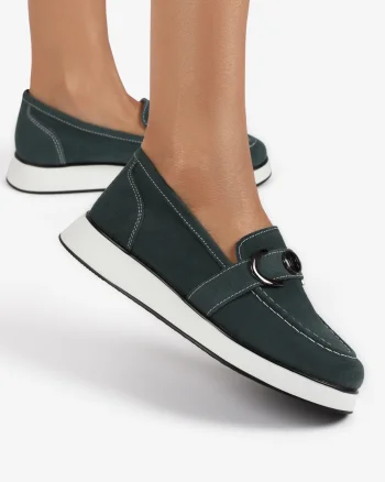 Mocasini dama din Piele Naturala Intoarsa CRL0840 VERDE INCHIS
