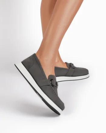 Mocasini dama din Piele Naturala Intoarsa CRL0840 GREY