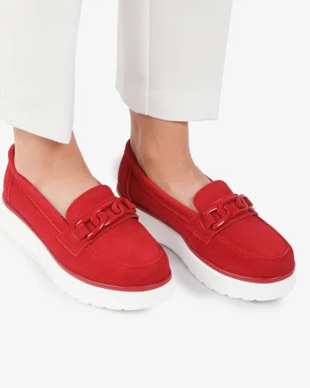 Mocasini dama din piele naturala Intoarsa CRL0786 ROSU