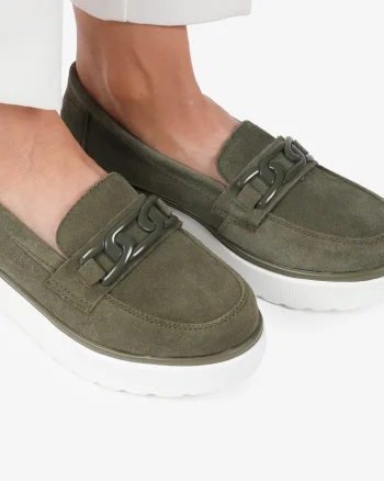 Mocasini dama din piele naturala Intoarsa CRL0786 verde inchis