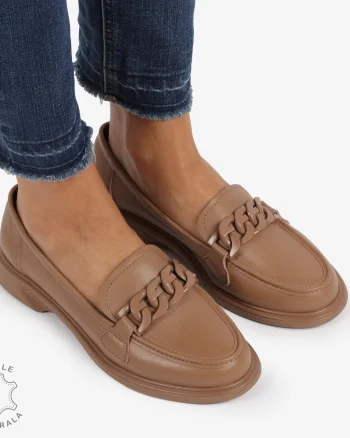 MOCASINI dama din Piele Naturala CU CATARAMA IN MIJLOC CRL1224 BEJ