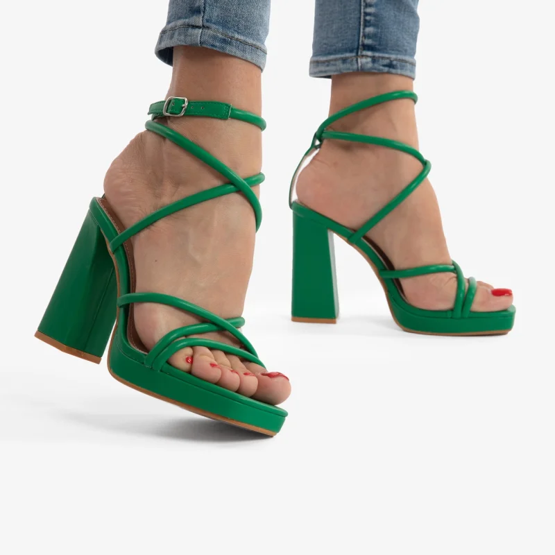 SANDALE ELEGANTE DIN PIELE ECOLOGICA CU MODEL SI TOC GROS CRL0734 VERDE