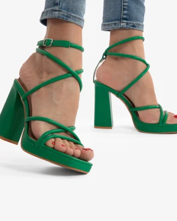 SANDALE ELEGANTE DIN PIELE ECOLOGICA CU MODEL SI TOC GROS CRL0734 VERDE
