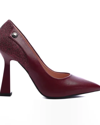 Pantofi Eleganti din Piele Ecologica cu toc special si Sclipici CRL0724 bordo