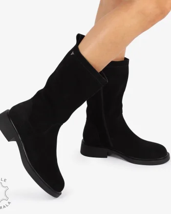 Cizme Damă din Piele Naturală Intoarsa Inalte cu inchidere fermoar CRL1252 NEGRU
