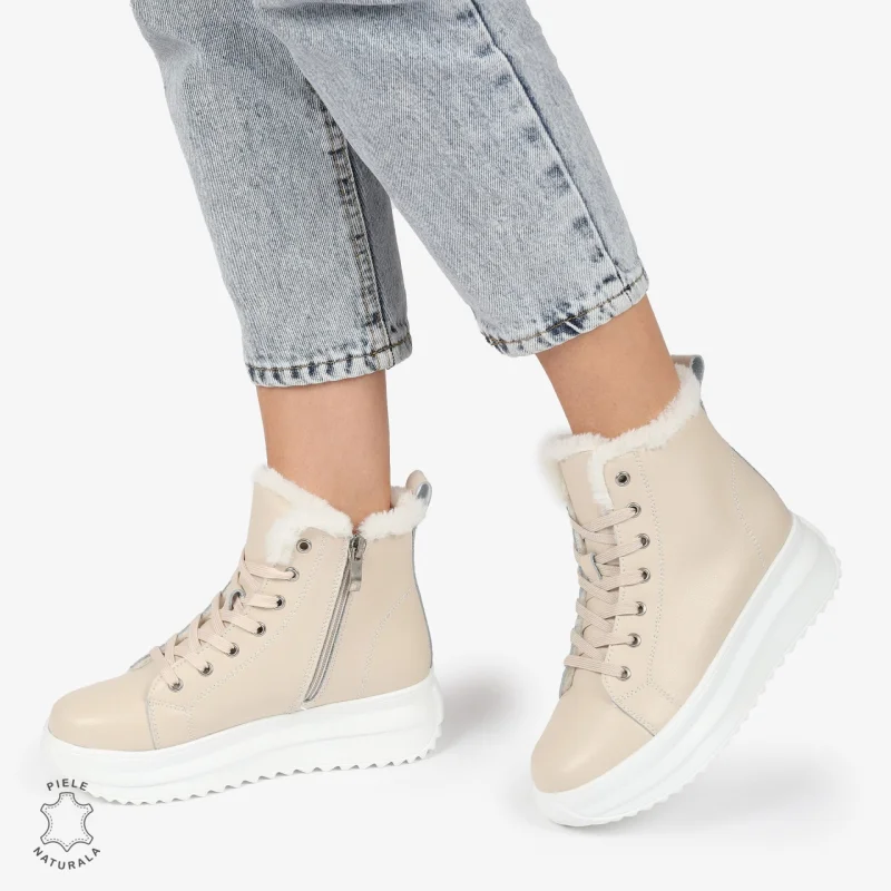 Ghete Dama IMBLANITE DIN Piele Naturala CRL1298 BEJ
