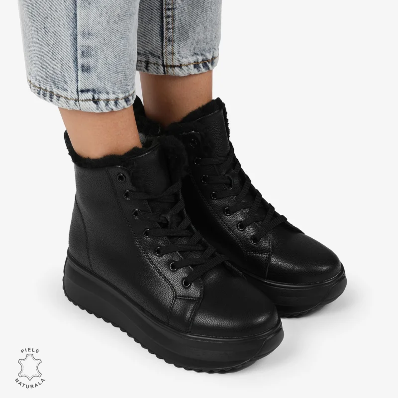 Ghete Dama IMBLANITE DIN Piele Naturala CRL1298 NEGRU