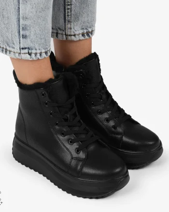Ghete Dama IMBLANITE DIN Piele Naturala CRL1298 NEGRU