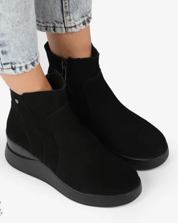 Ghete Dama Piele Naturala INTOARSA cu INCHIDERE FERMOAR CRL1297 NEGRU