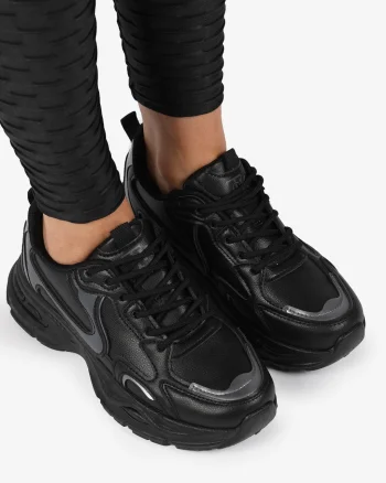 SNEAKERS din PIELE ECOLOGICA SI TEXTIL CU TALPA DEMI-WEDGE CRL1283 NEGRU