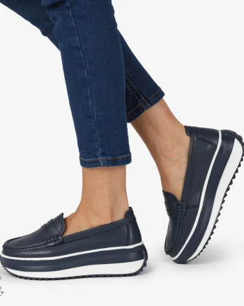 MOCASINI DAMA PIELE NATURALA cu talpa inalta si cusatura laterala CRL1276 NAVY