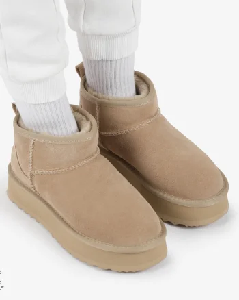 CIZME TIP UG DAMA SCURTE din PIELE NATURALA INTOARSA CRL1267 CULOARE: BEJ