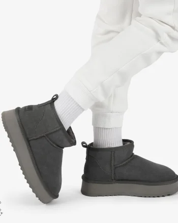 CIZME TIP UG DAMA SCURTE din PIELE NATURALA INTOARSA CRL1267 CULOARE: GRI INCHIS